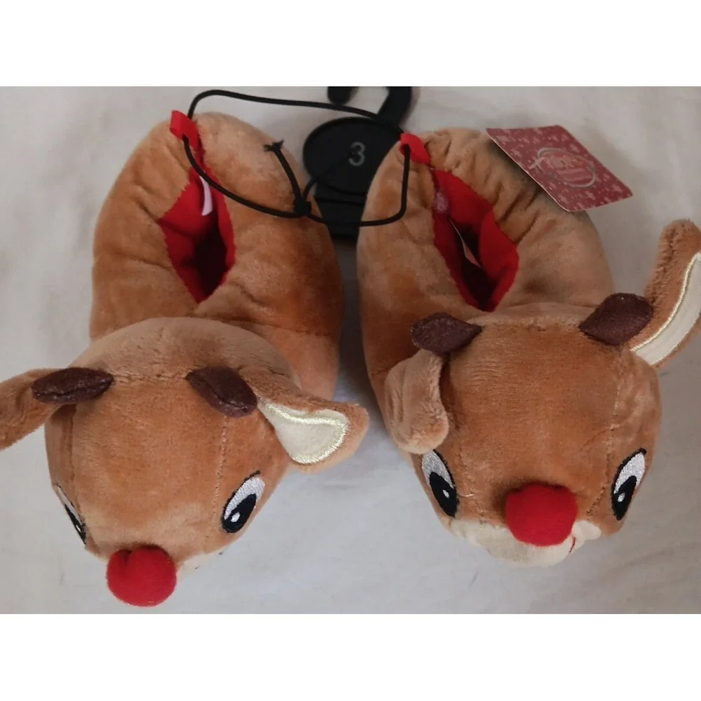 Toddler Christmas Slippers Sz 3 Rudolph‎ the Red Nosed Reindeer Holiday Gift